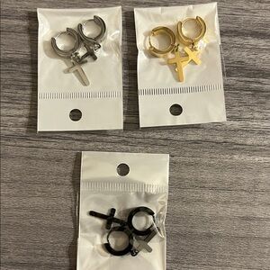 Cross Hoop Earrings in Silver, Gold, and Black-your pick